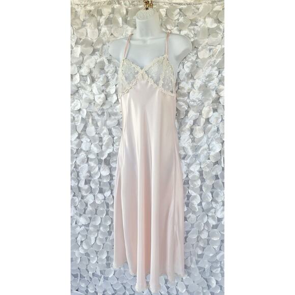 Oleg Cassini Small Long Pink Satin Gown Dress Lace Bridal Elegant Wide Sweep - Picture 5 of 12